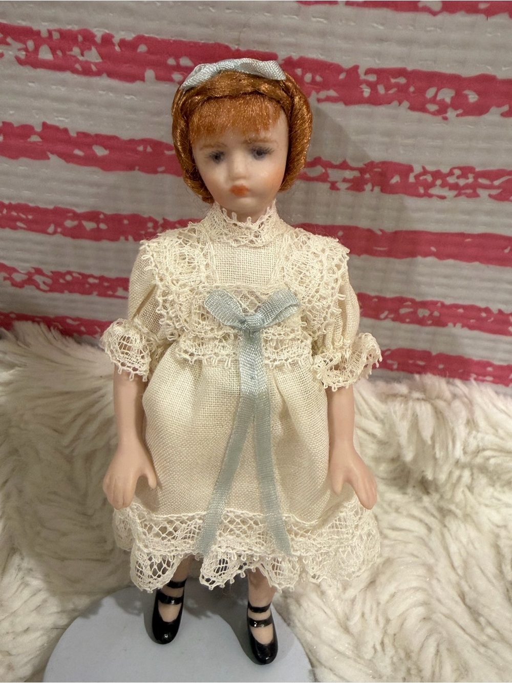 Vintage Cream Porcelain Doll with Light Blue Ribbon Accent  Joan O Grady - Picture 2 of 7